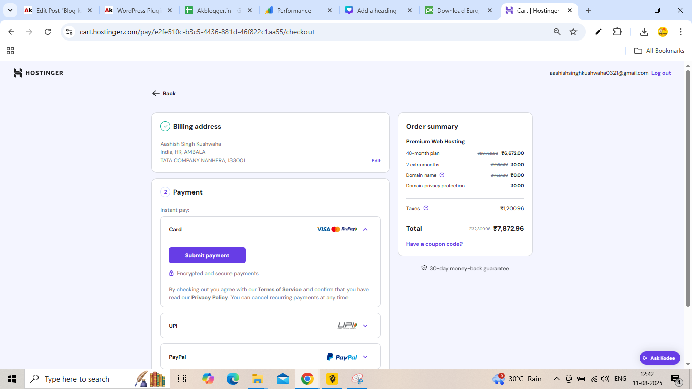 hostinger hosting bill