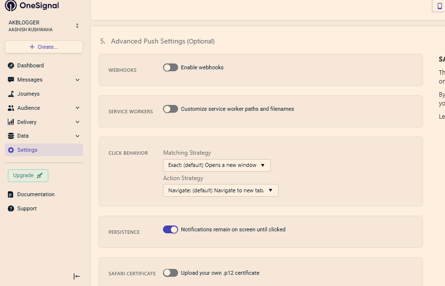 onesignal advance push setting