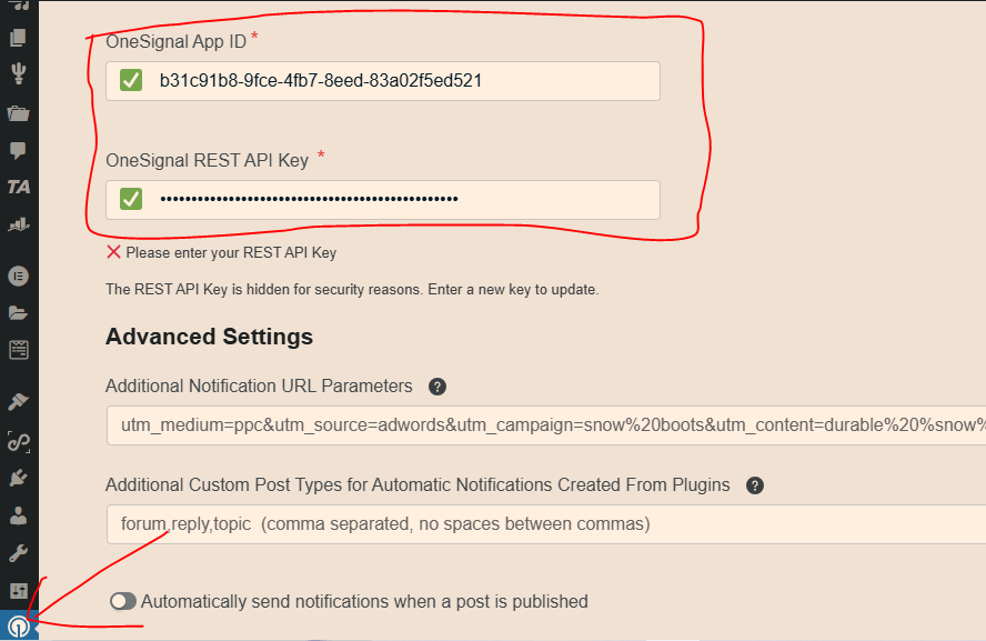 onesignal plugin configuration
