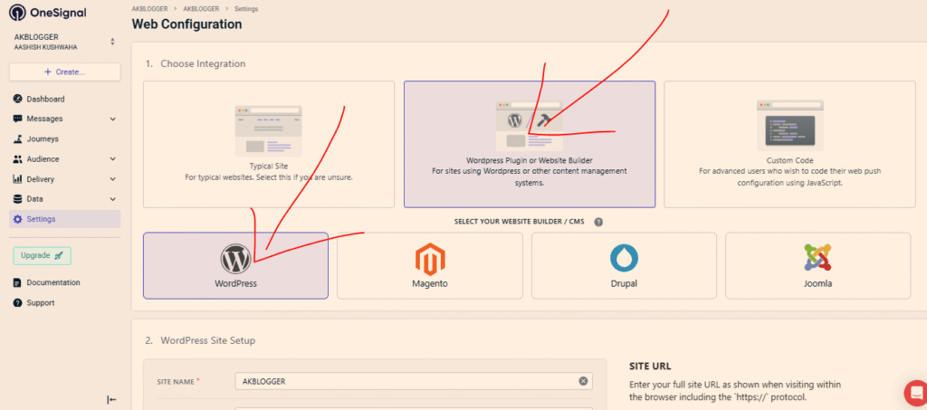 onesignal type your site