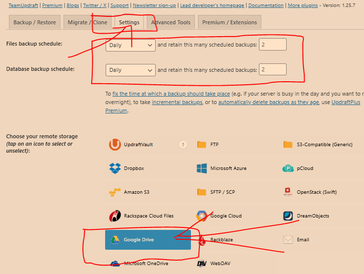updraft plugin backup plugin selection