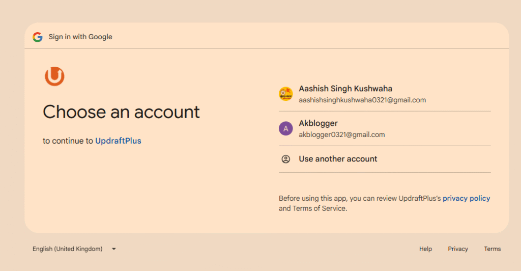 updraft plugin google drive section
