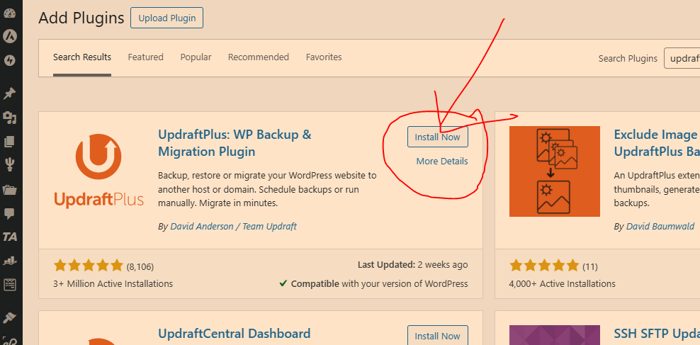 Updraft plugin install