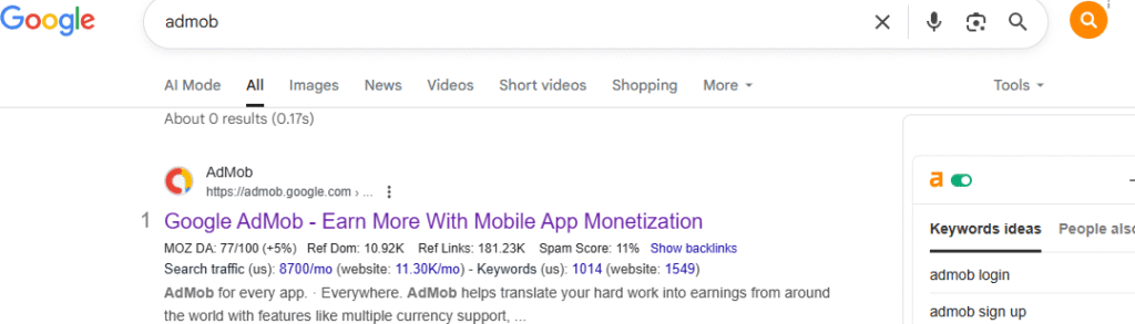admob google search