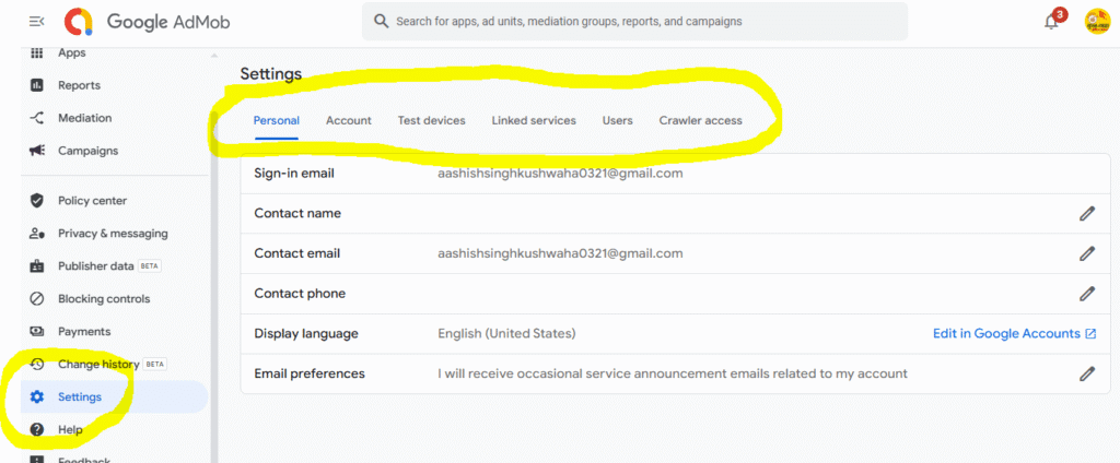 ADMOB SETTING
