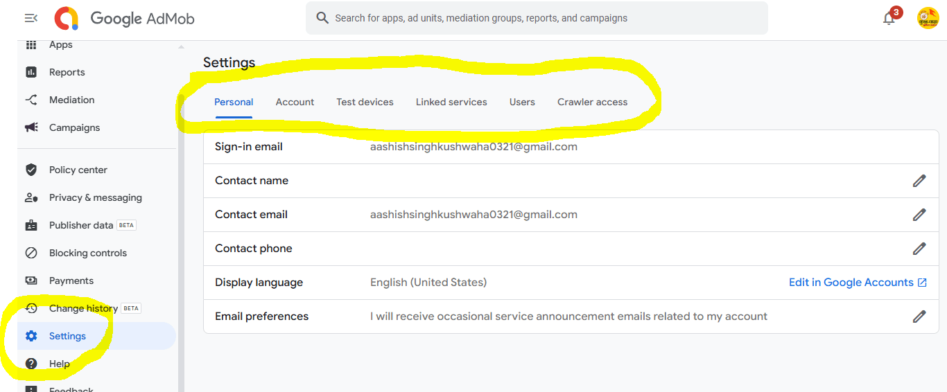 ADMOB SETTING
