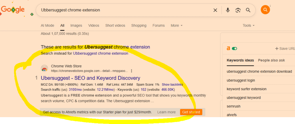 google search ubbersuggest chrome extension