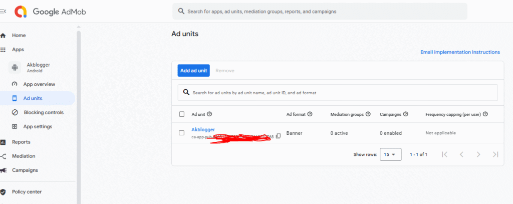 admob adunit window
