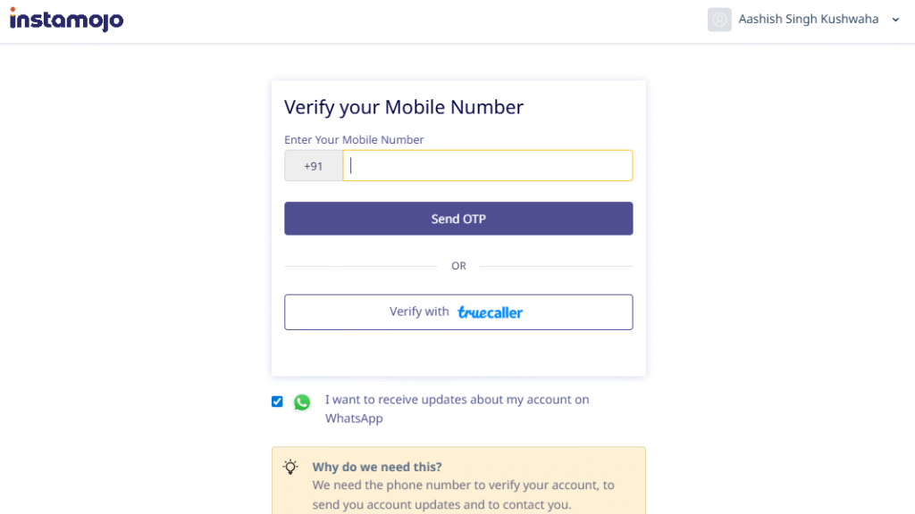 instamojo mobile number verify