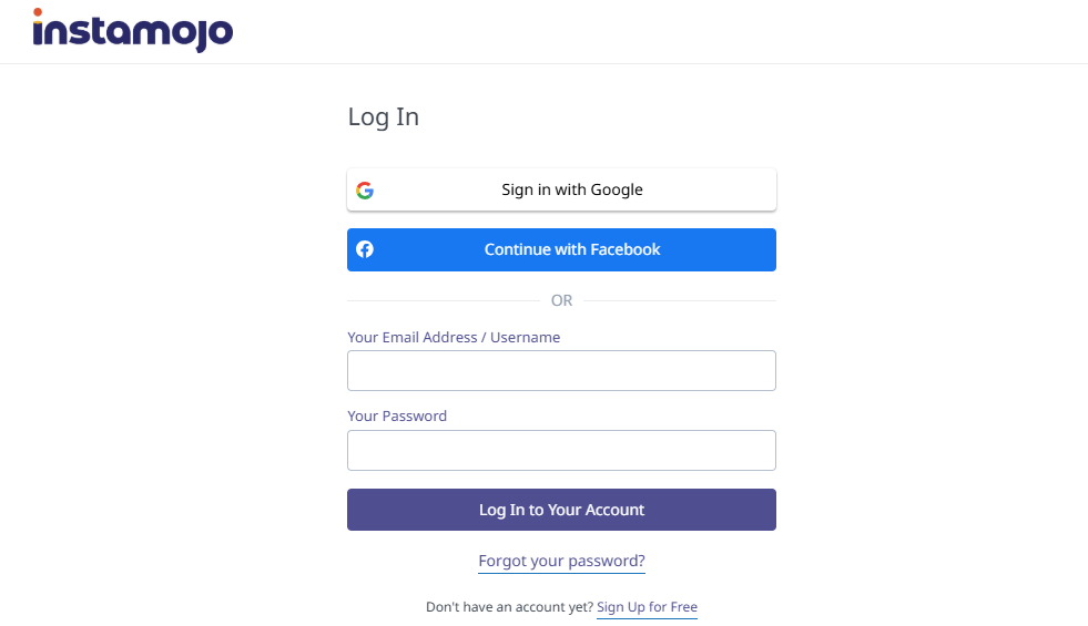 instamojo signup page
