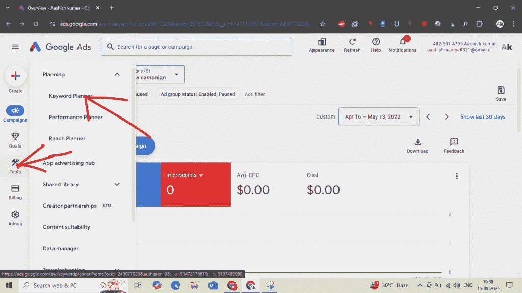 select google keyword planner