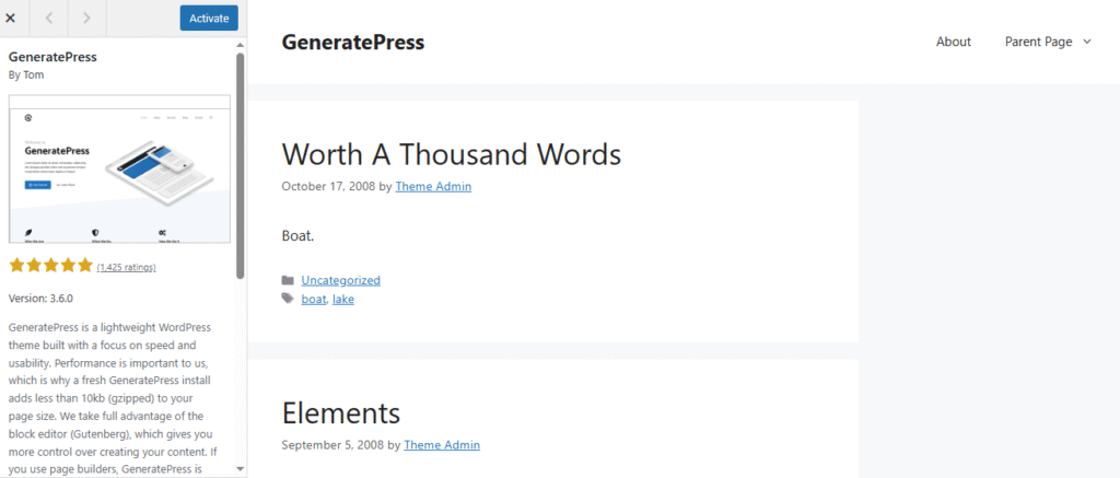 Generatepress theme