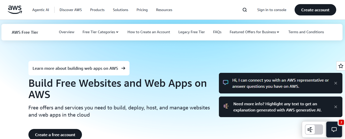 aws free web hosting solutions