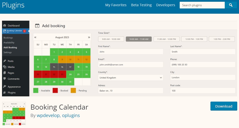 Booking calender WordPress plugin