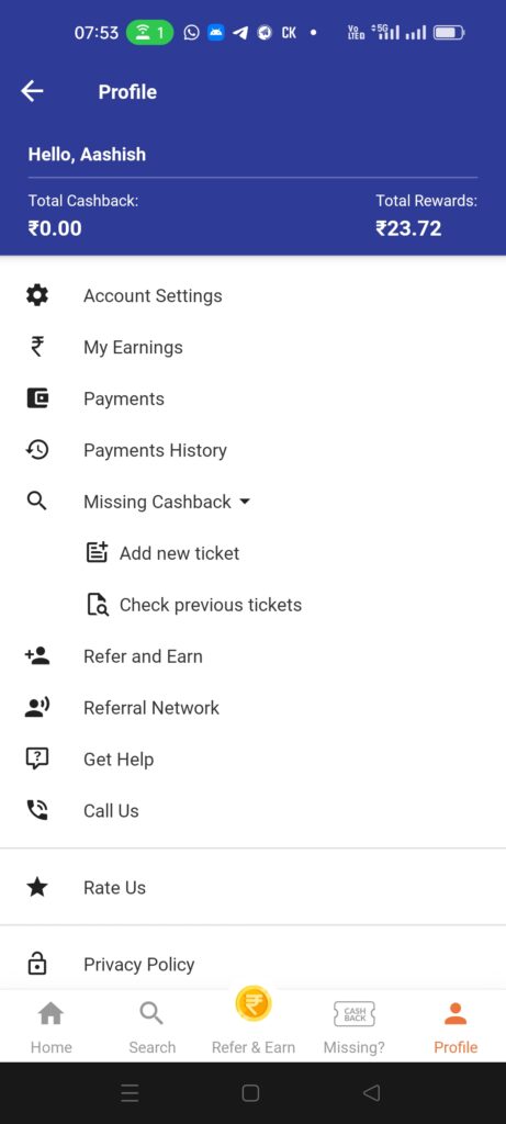Cashkaro profile page