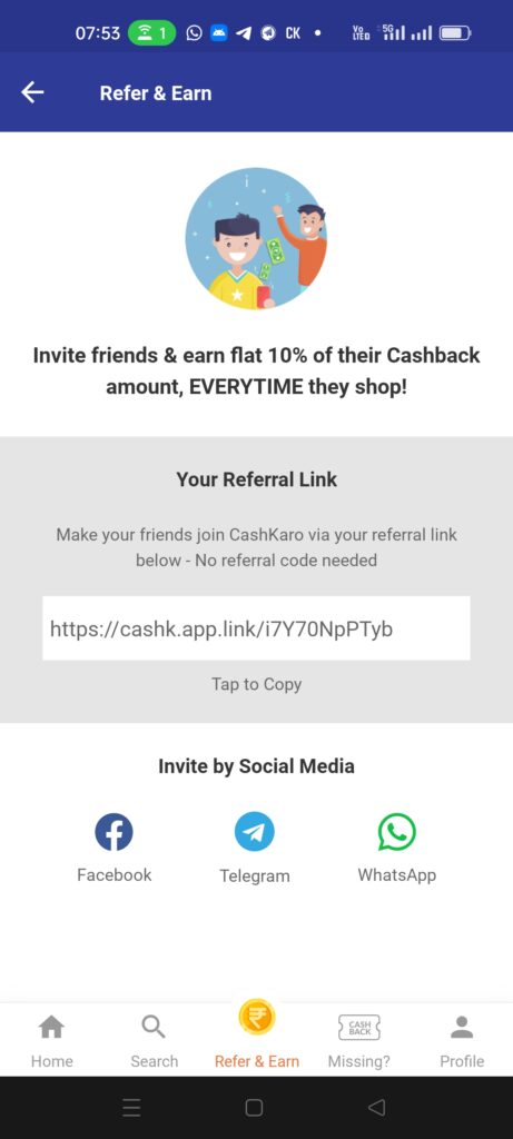 Cashkaro refferal link