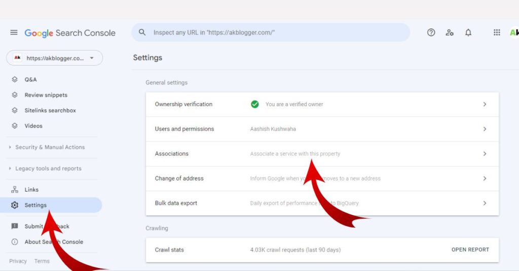 Google search console settings