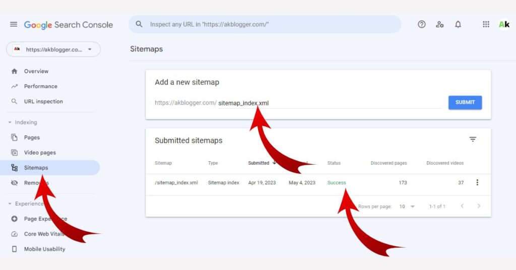 google search console sitemap submit 