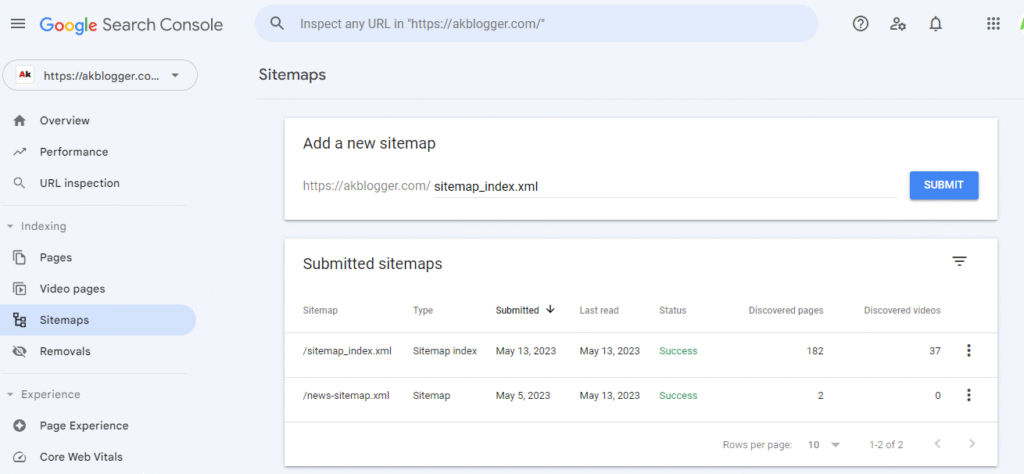 Search console sitemap submit